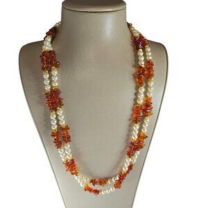 Vintage Women's Long Strand Faux Pearl Brown Necklace